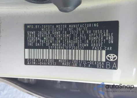 2015 Toyota Corolla S Plus from USA, damaged, VIN 5YFBURHE1FP350527